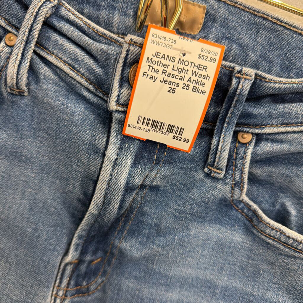 Mother Light Wash The Rascal Ankle Fray Jeans 25