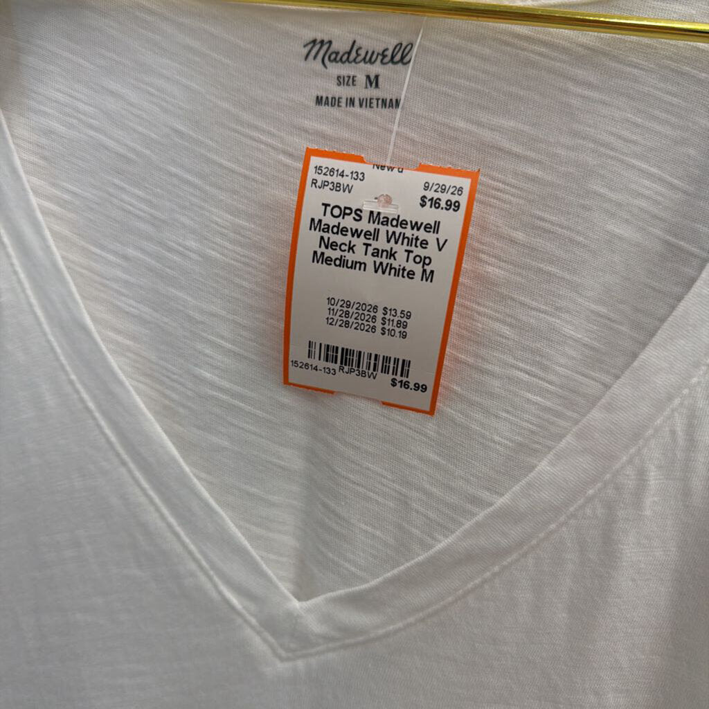 Madewell White V Neck Tank Top Medium