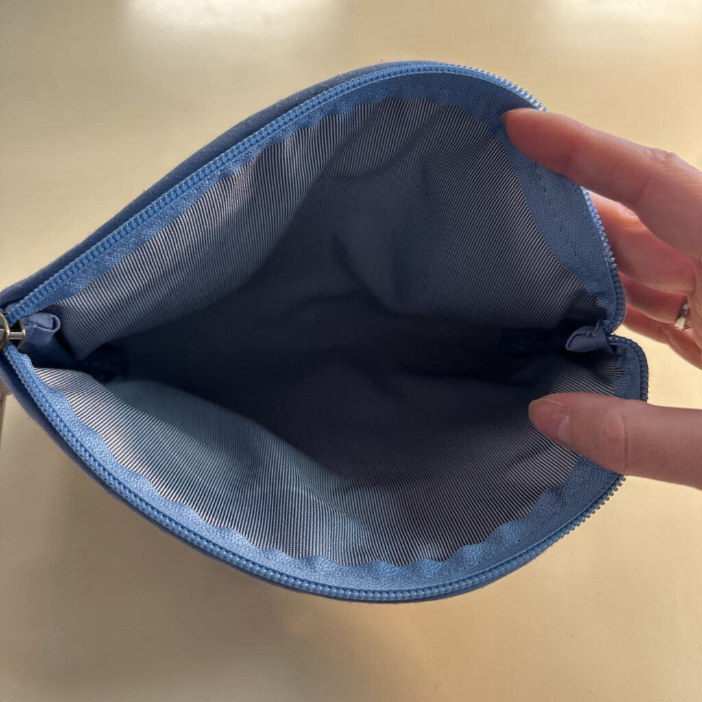 Meanwhile Back on the Farm Blue Leather Waxed Canvas Makeup Bag