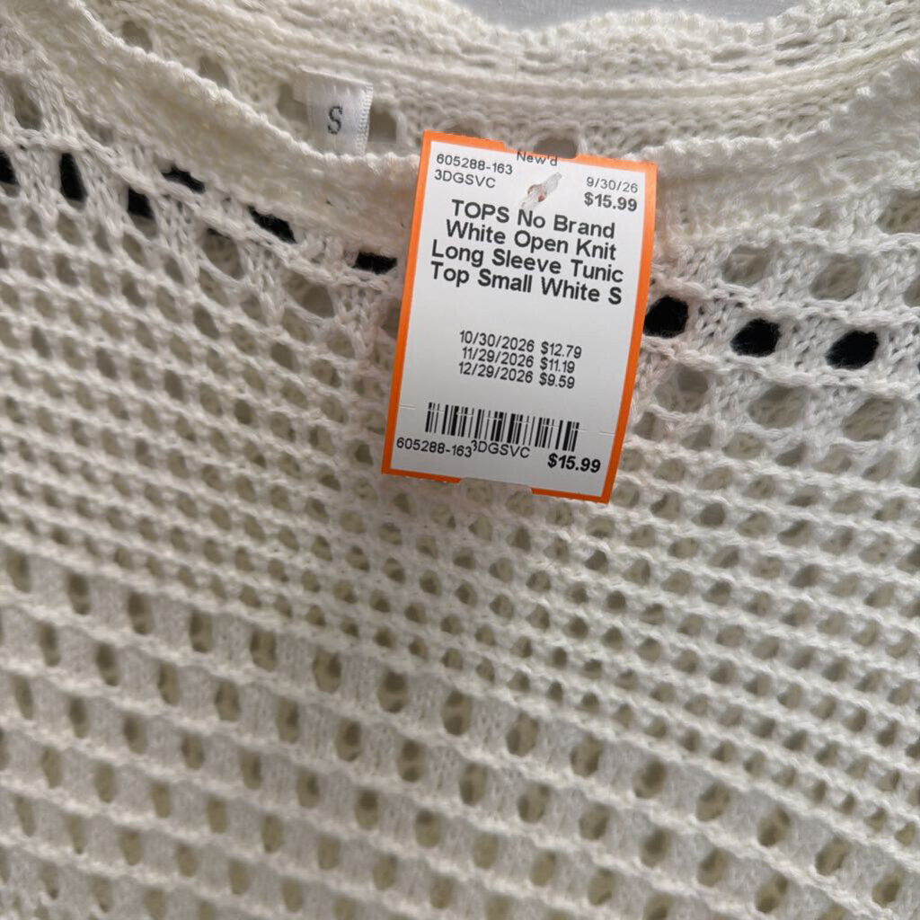 White Open Knit Long Sleeve Tunic Top Small