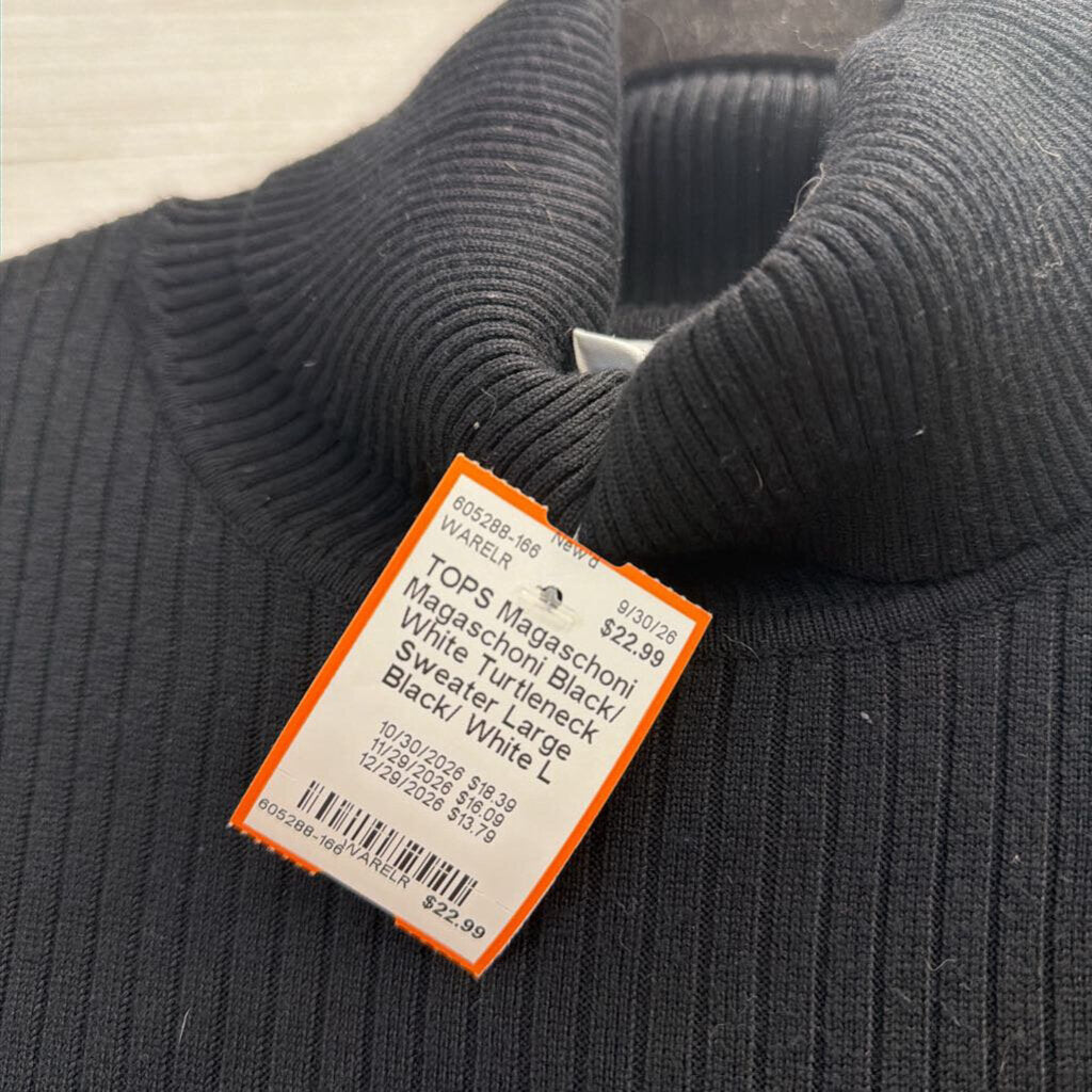 Magaschoni Black/ White Turtleneck Sweater Large