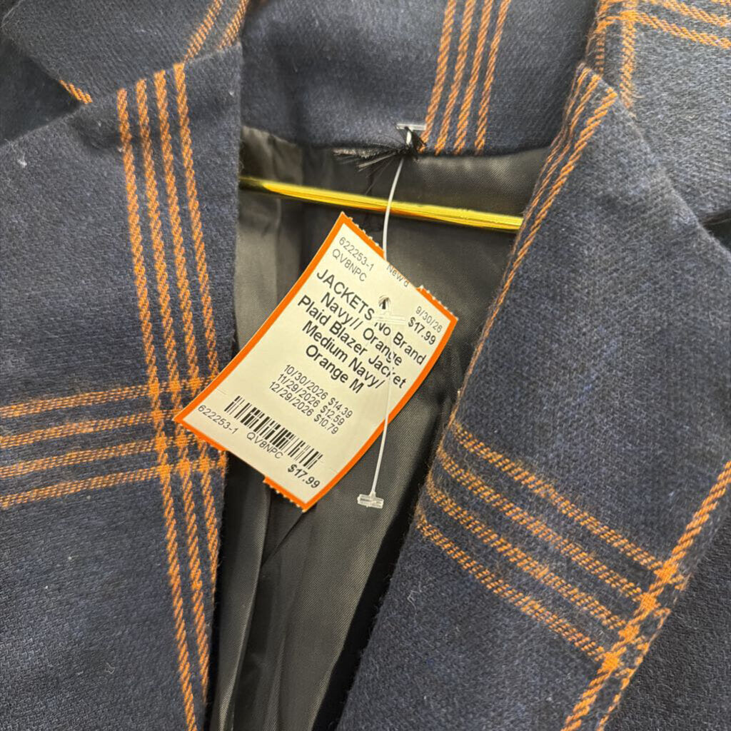 Navy// Orange Plaid Blazer Jacket Medium