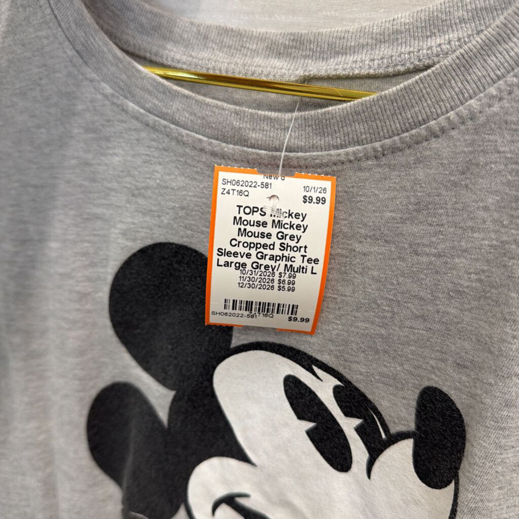 Mickey Mouse Grey Cropped Short Sleeve Graphic Tee Large