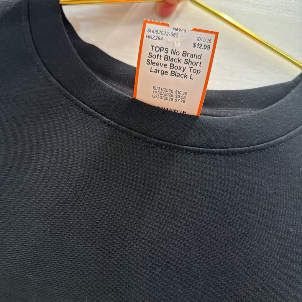 Soft Black Short Sleeve Boxy Top Large