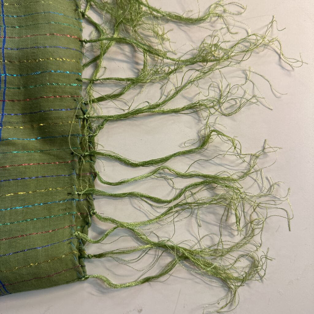 Green/ Blue Metallic Thread Scarf