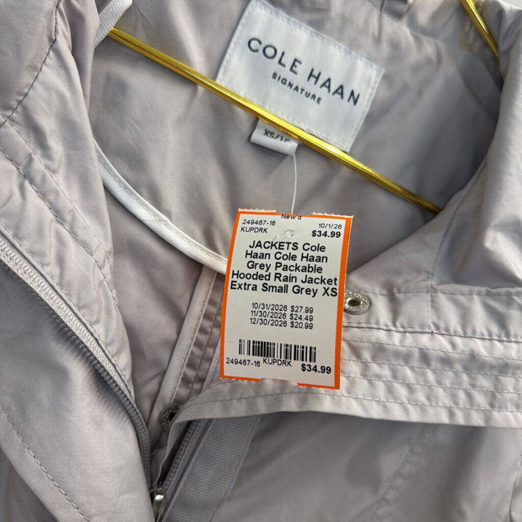 Cole Haan Grey Packable Hooded Rain Jacket Extra Small