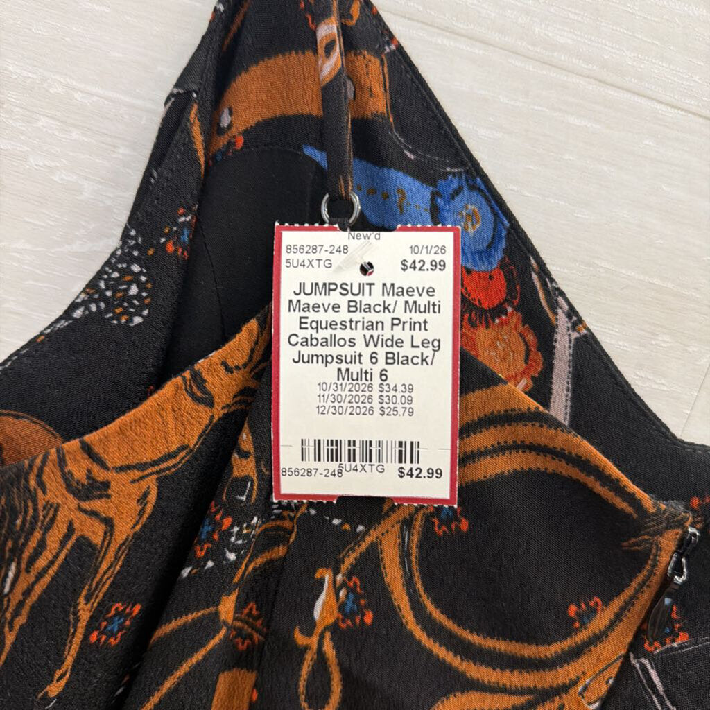 Maeve Black/ Multi Equestrian Print Caballos Wide Leg Jumpsuit 6