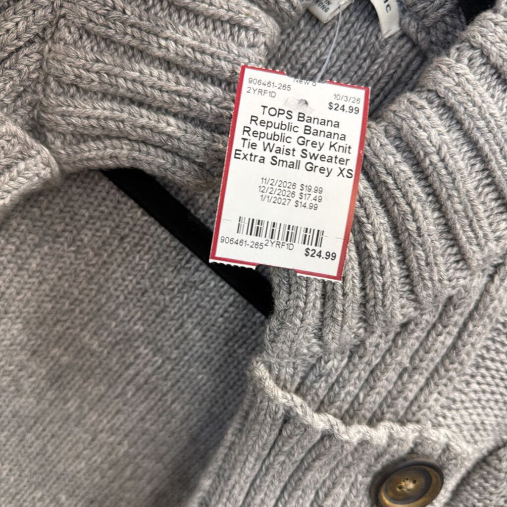 Banana Republic Grey Knit Tie Waist Sweater Extra Small