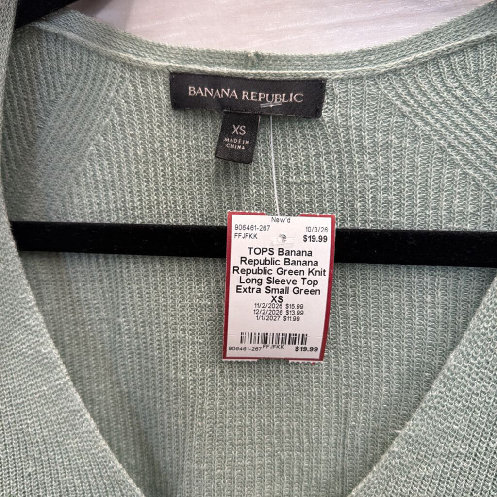Banana Republic Green Knit Long Sleeve Top Extra Small
