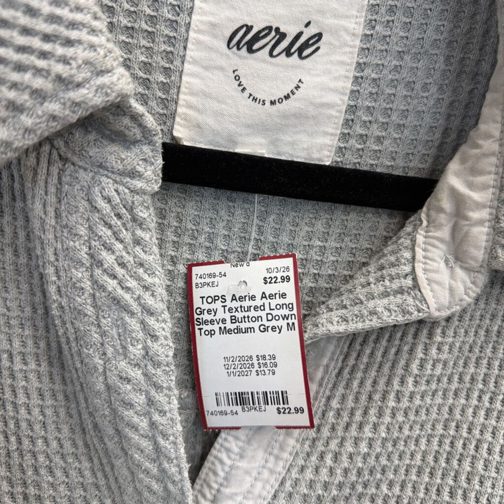 Aerie Grey Textured Long Sleeve Button Down Top Medium
