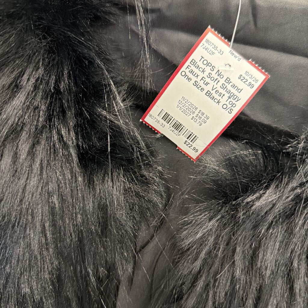 Black Soft Shaggy Faux Fur Vest Top One Size