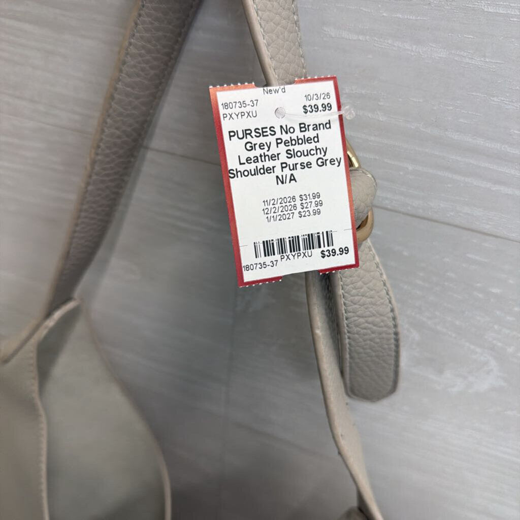 Grey Pebbled Leather Slouchy Shoulder Purse