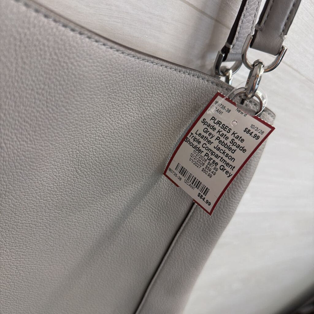 Kate Spade Grey Pebbled Leather Jackson Triple Compartment Shoulder Purse