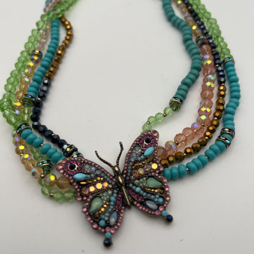 Betsey Johnson Layered Faux Stone Butterfly Necklace