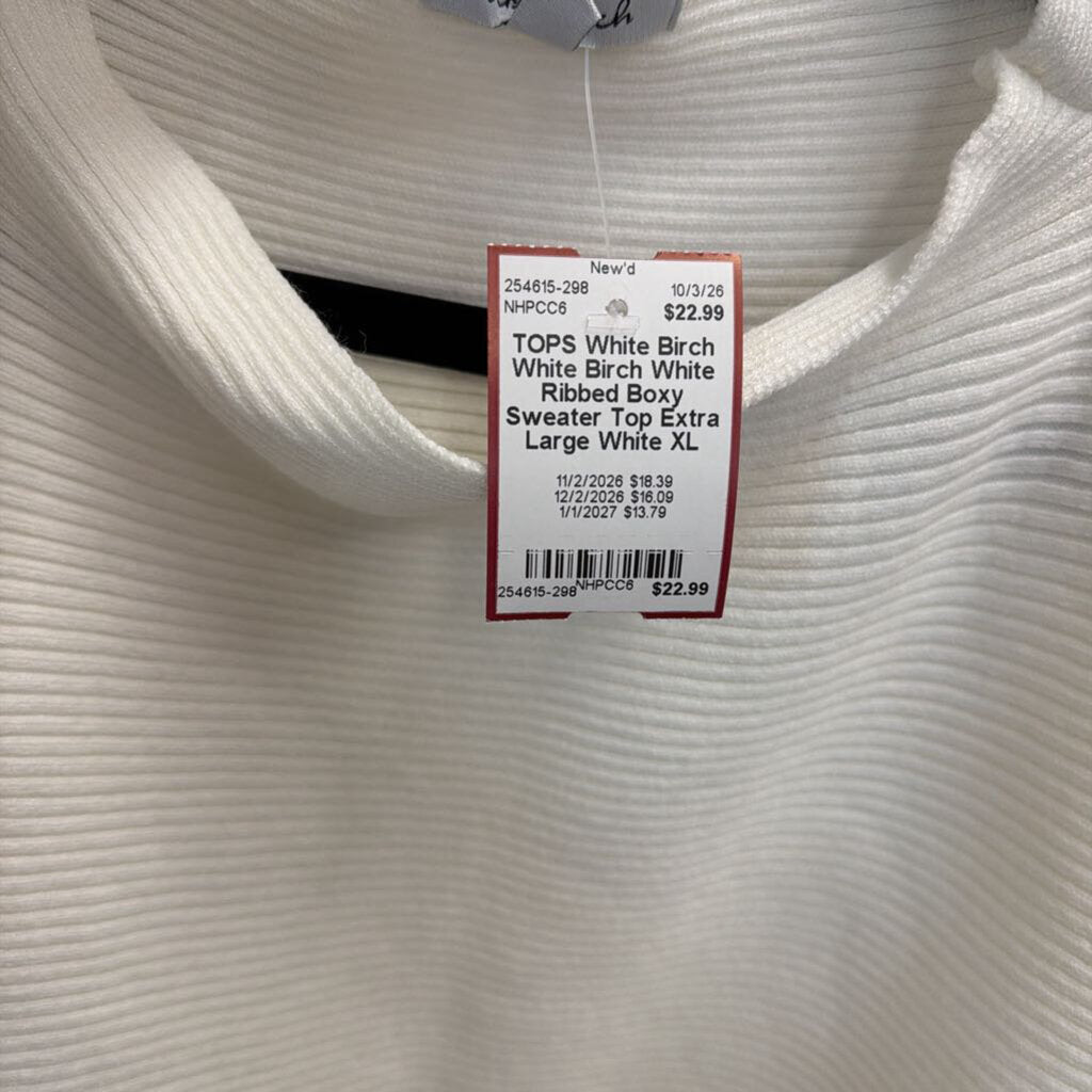 White Birch White Ribbed Boxy Sweater Top Extra Large