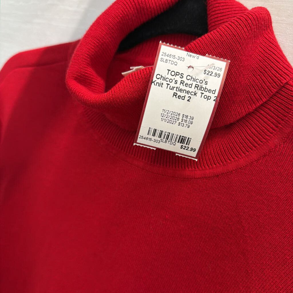 Chico's Red Ribbed Knit Turtleneck Top 2