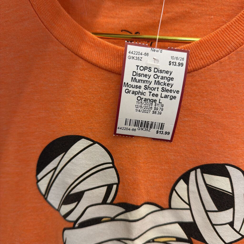 Disney Orange Mummy Mickey Mouse Short Sleeve Graphic Tee Large