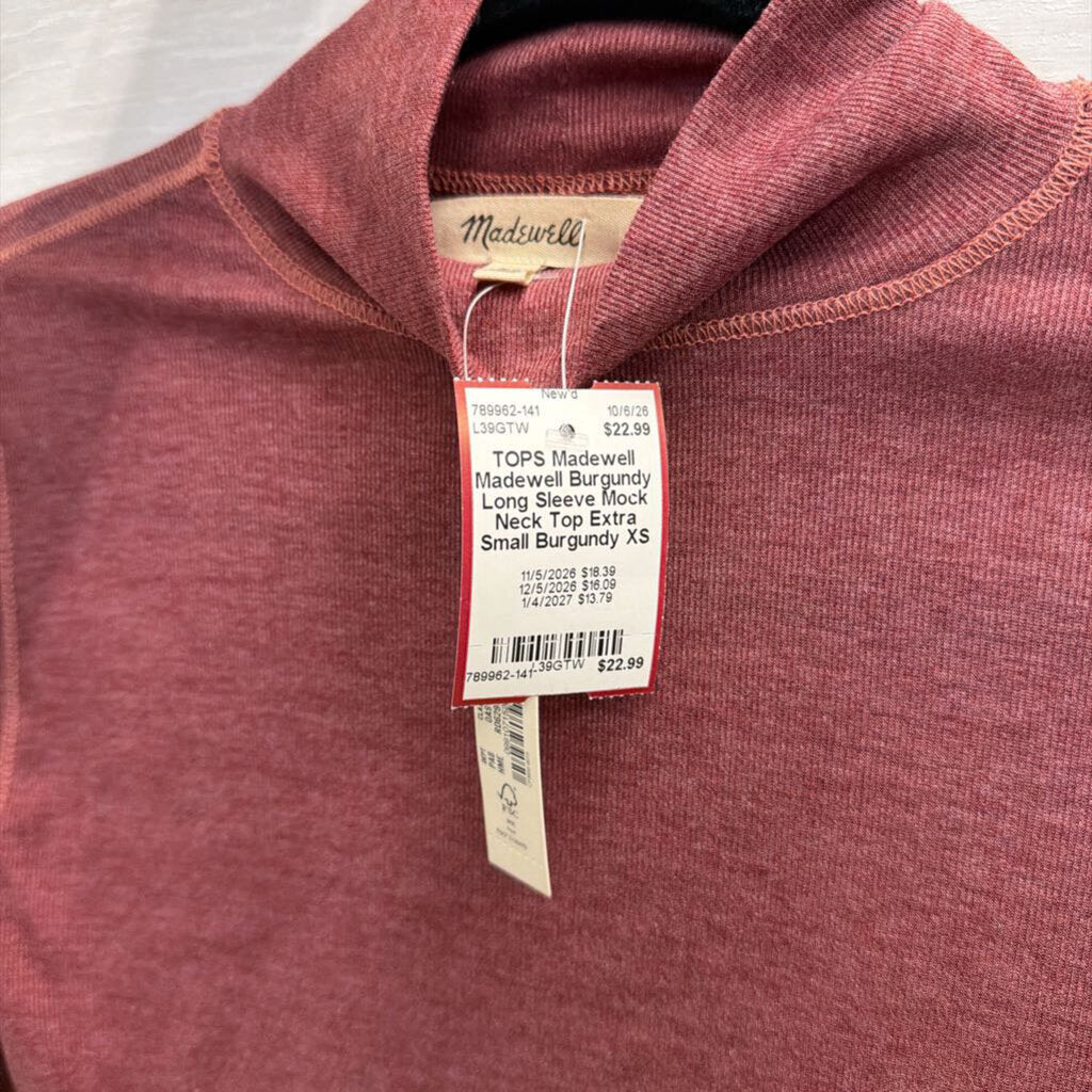 Madewell Burgundy Long Sleeve Mock Neck Top Extra Small