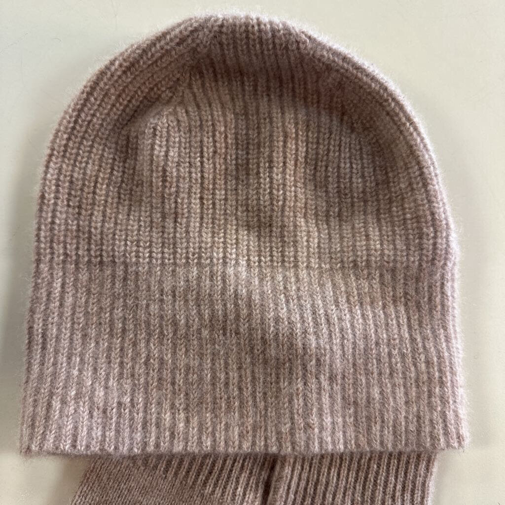 Quince Beige 100% Cashmere Knit Beanie/ Gloves Set One Size