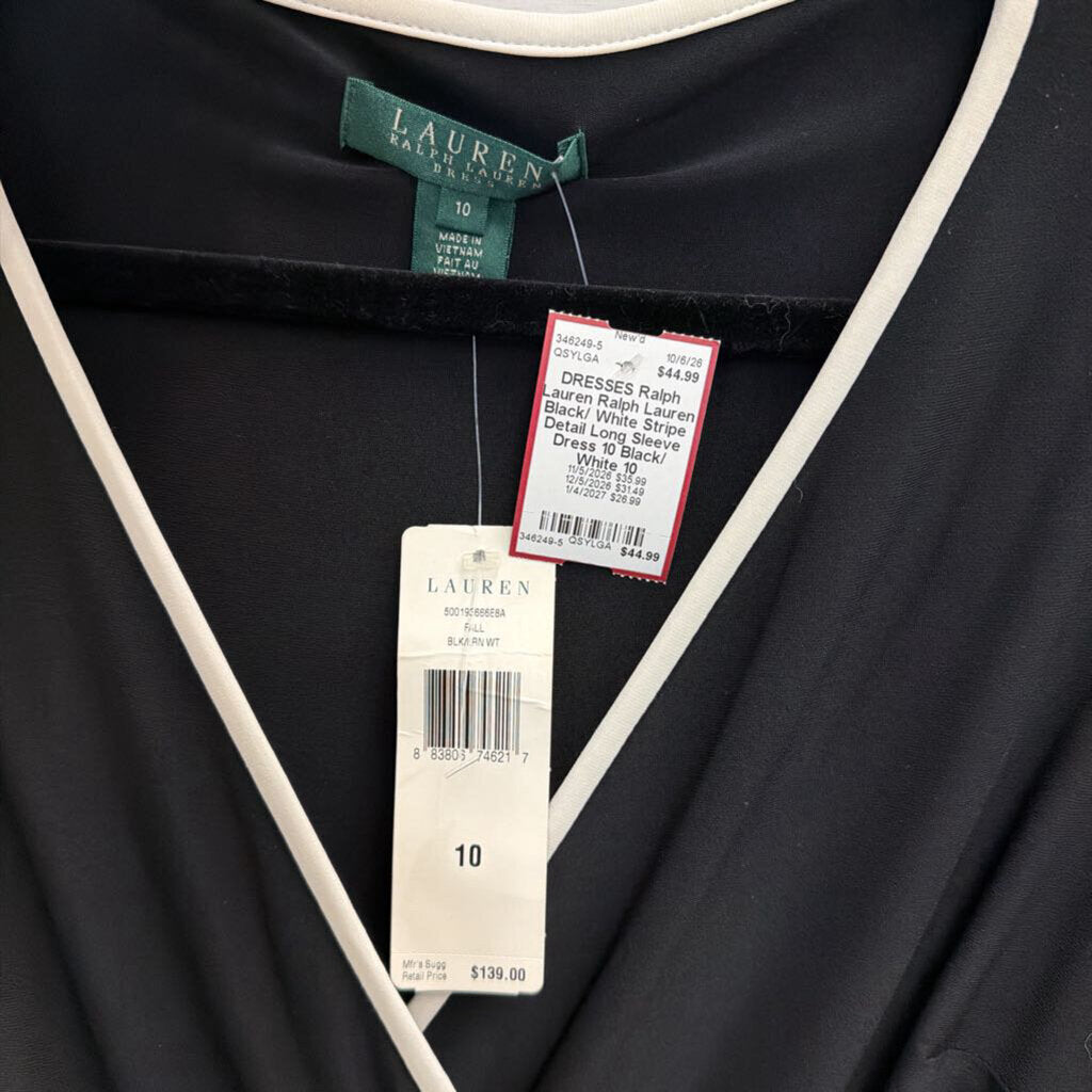 Ralph Lauren Black/ White Stripe Detail Long Sleeve Dress 10