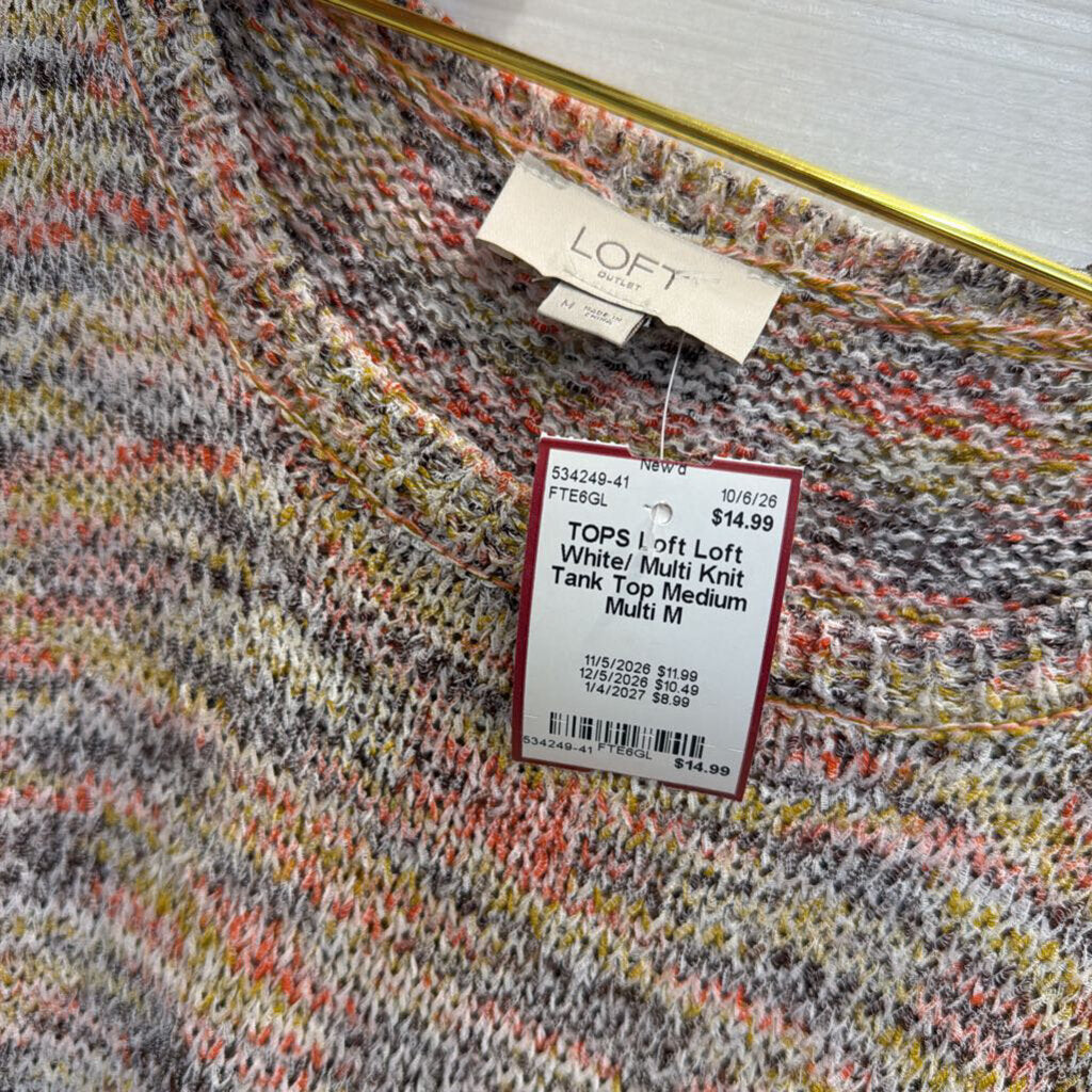 Loft White/ Multi Knit Tank Top Medium