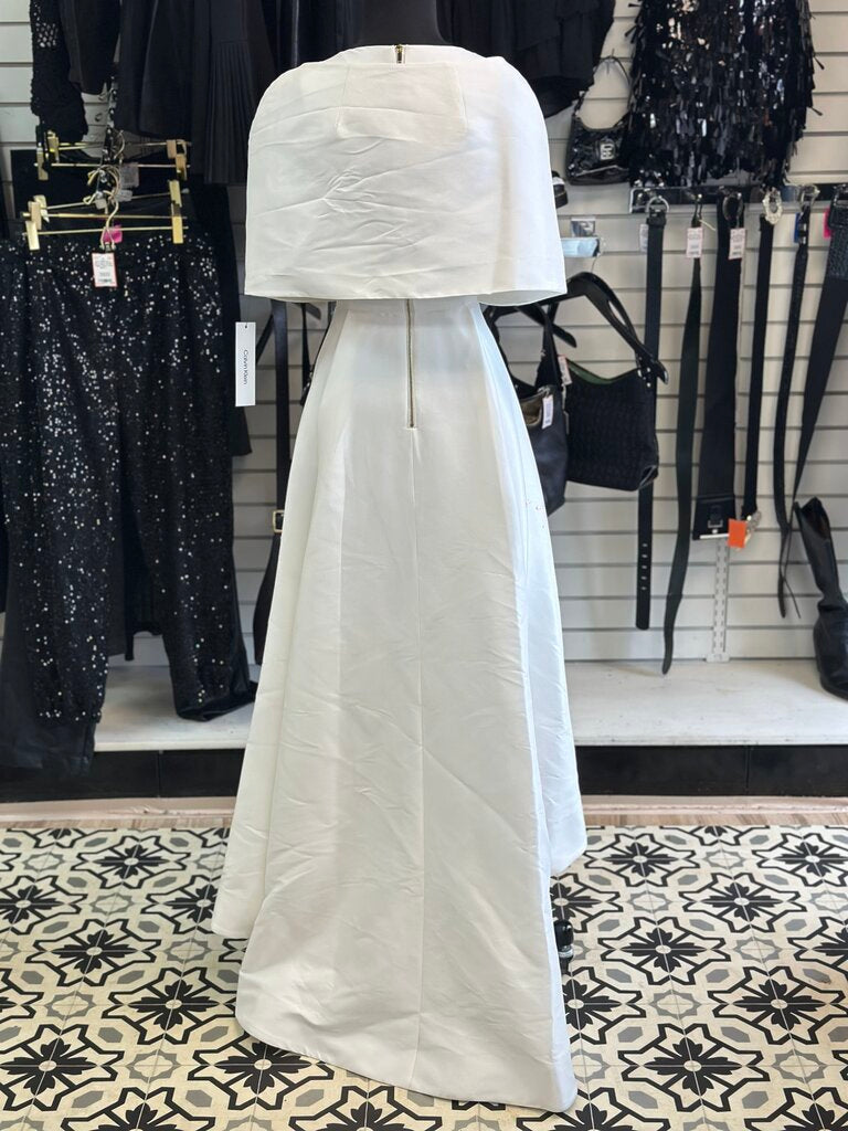 Calvin Klein Ivory V Neck High Low Bridal Gown With Wrap 6