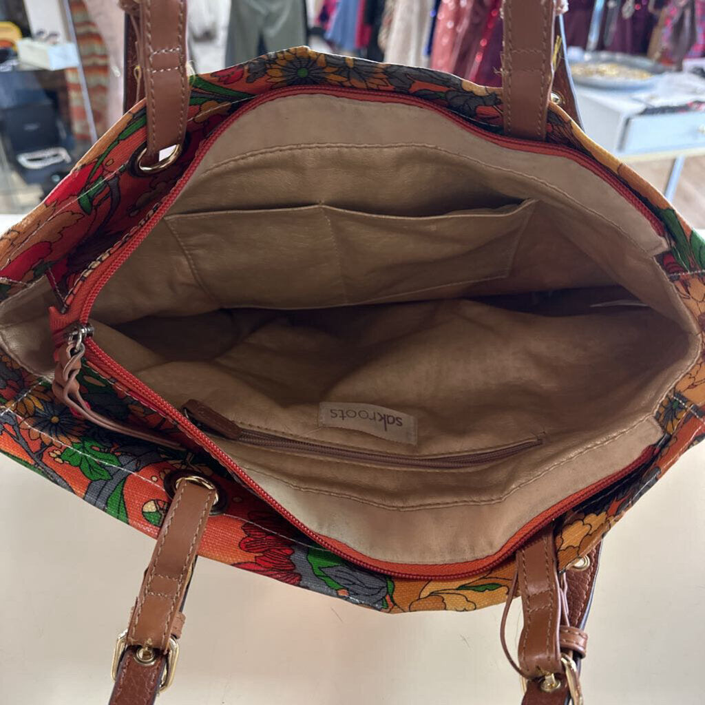 Sakroots Orange Floral Coated Canvas Purse