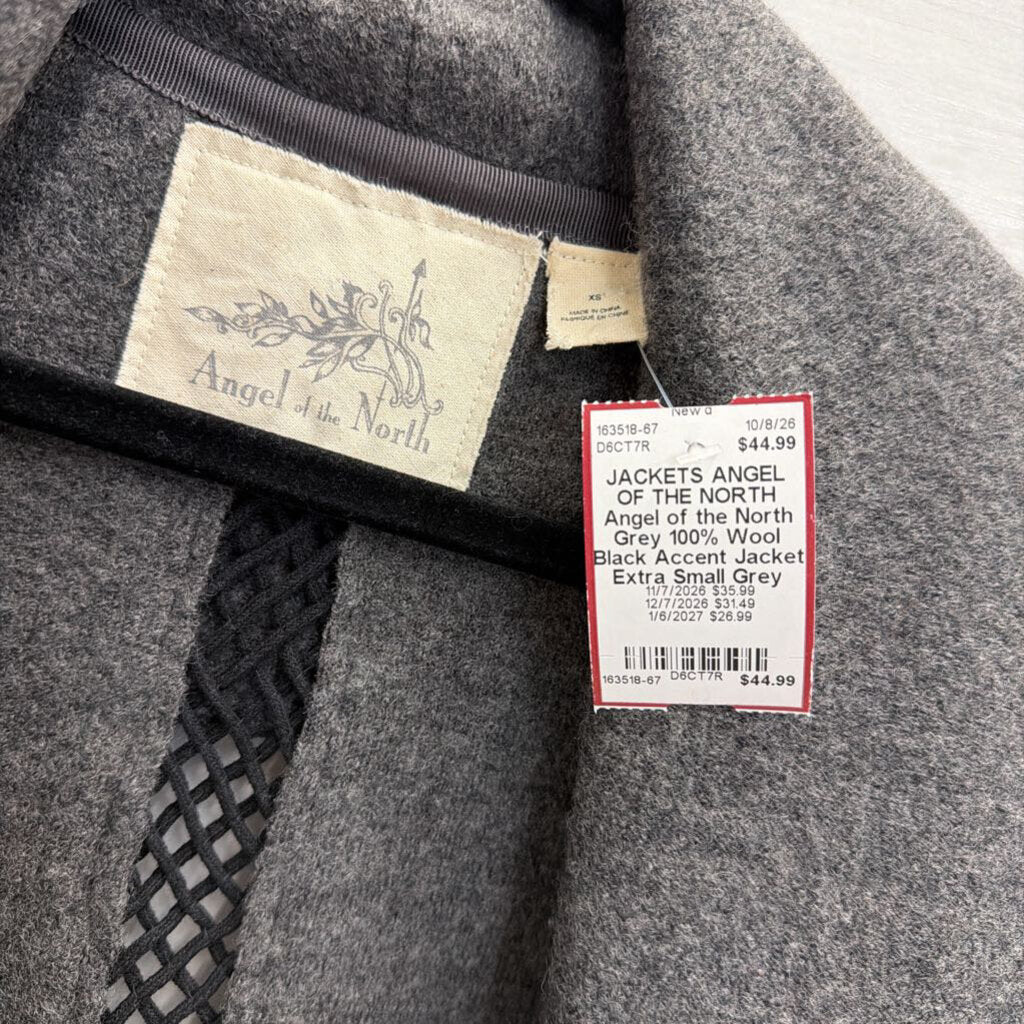 Angel of the North Grey 100% Wool Black Accent Jacket Extra Small