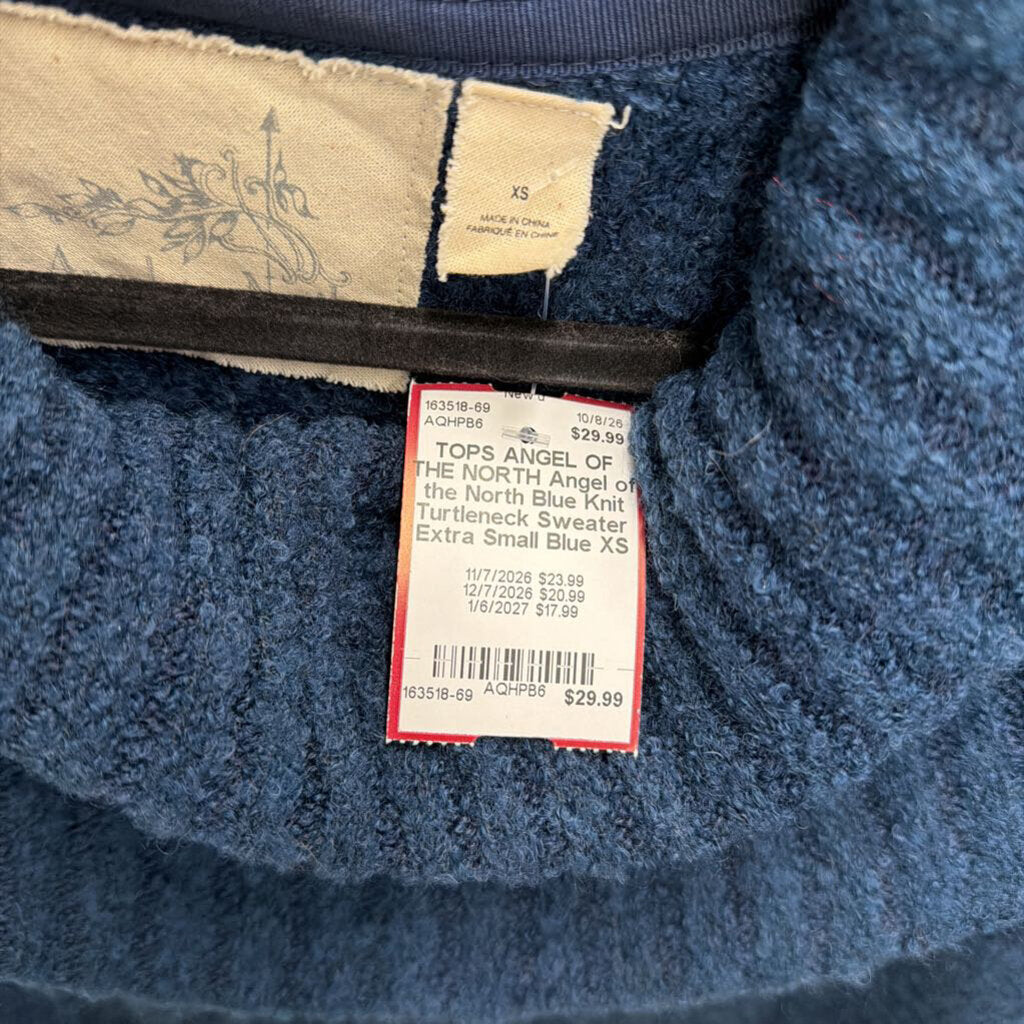 Angel of the North Blue Knit Turtleneck Sweater Extra Small