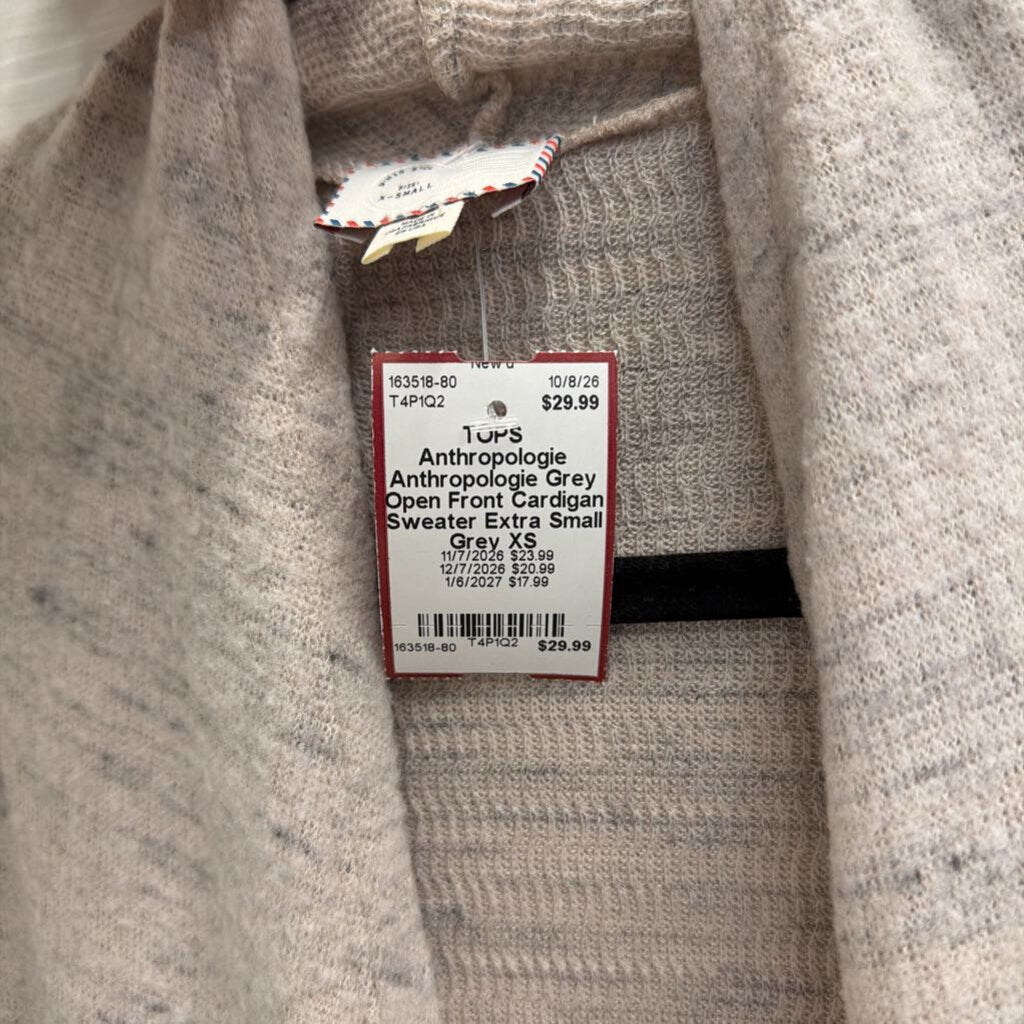 Anthropologie Grey Open Front Cardigan Sweater Extra Small