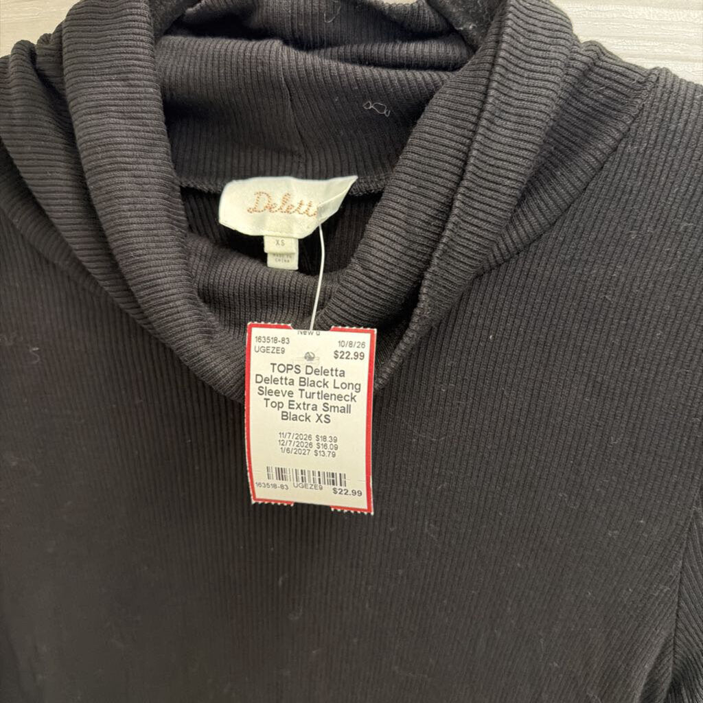 Deletta Black Long Sleeve Turtleneck Top Extra Small