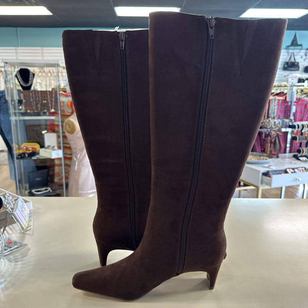 Loft Brown Suede Tall Squared Pointy Toe Boots 8