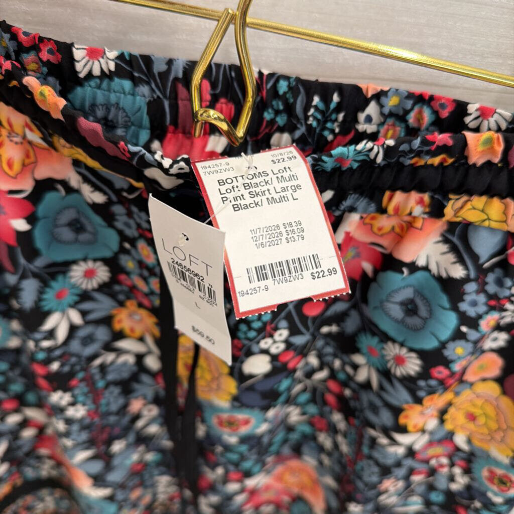 Loft Black/ Multi Print Skirt Large