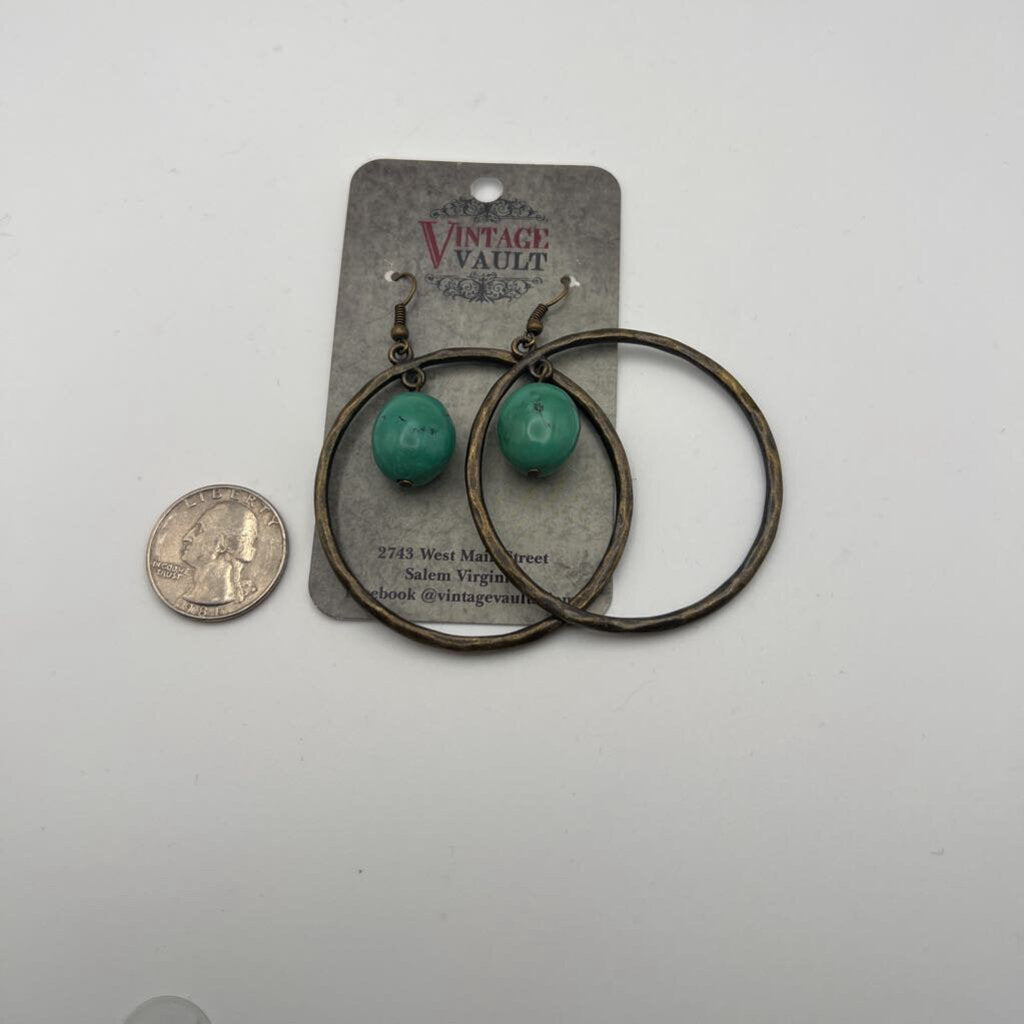 Metal Circle Stone Center Statement Earrings