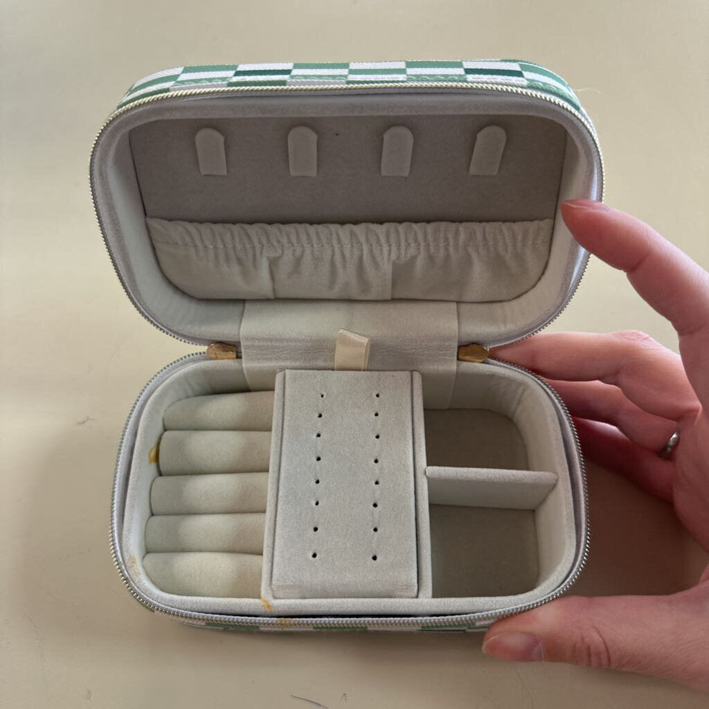 TL and C White/ Green Print Travel Jewelry Case