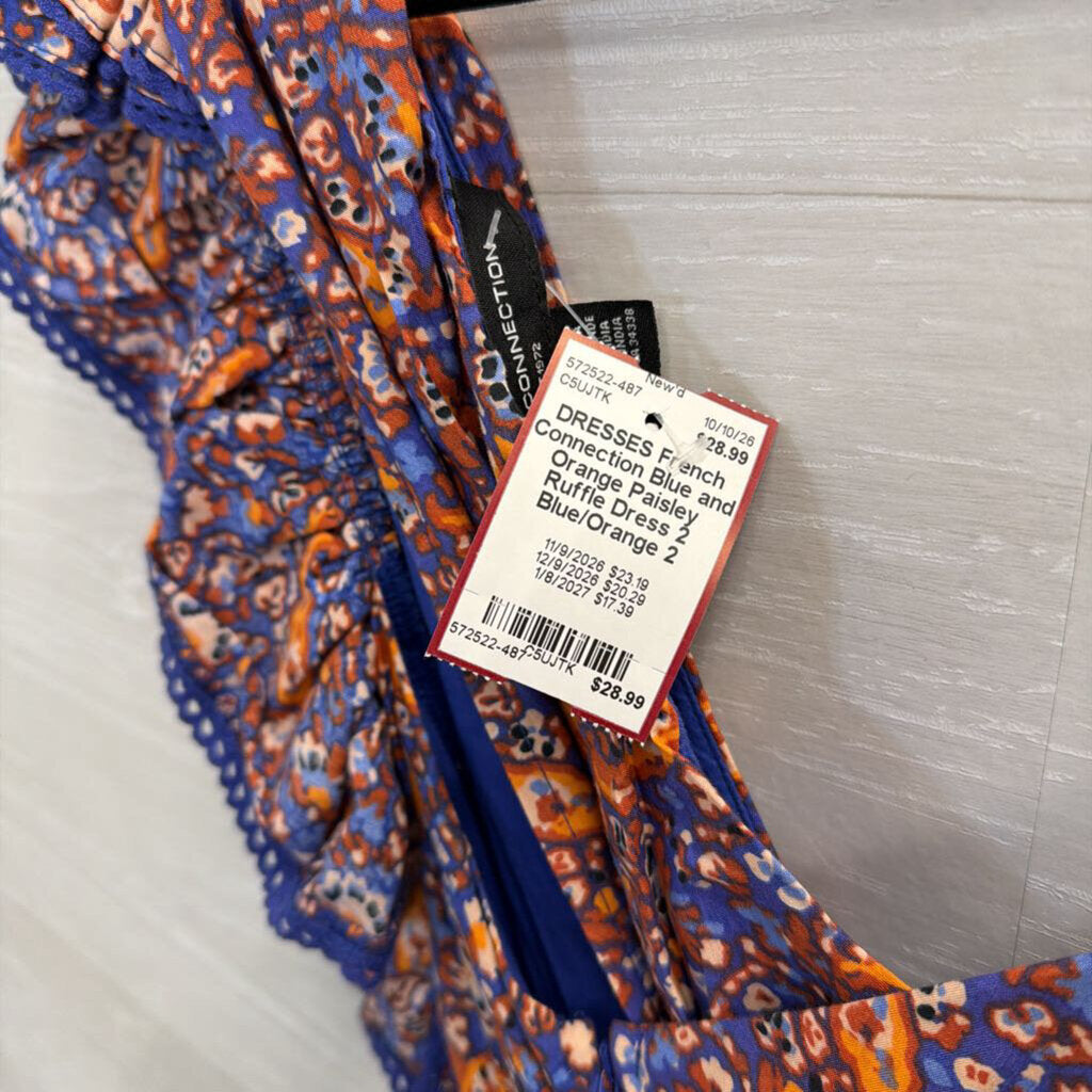Blue and Orange Paisley Ruffle Dress 2