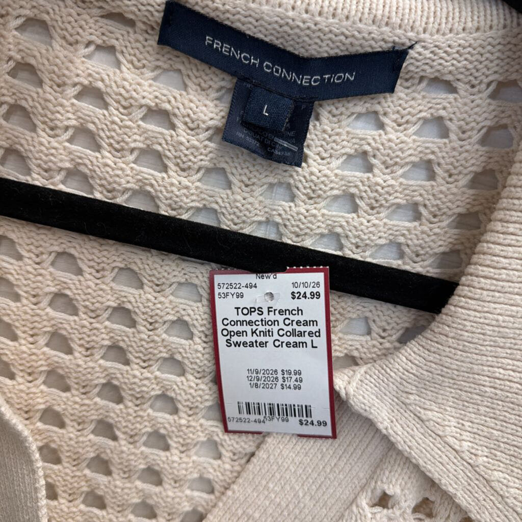 Cream Open Kniti Collared Sweater