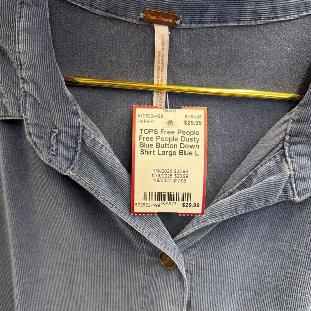 Free People Dusty Blue Button Down Shirt Large