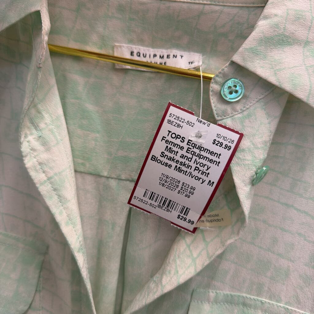 Equipment Mint and Ivory Snakeskin Print Blouse