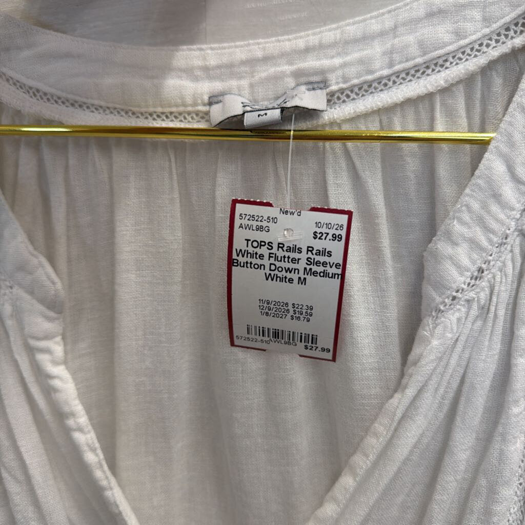 Rails White Flutter Sleeve Button Down Medium