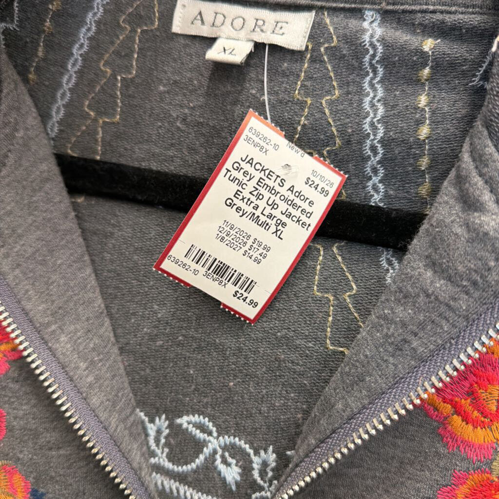 Grey Embroidered Tunic Zip Up Jacket Extra Large