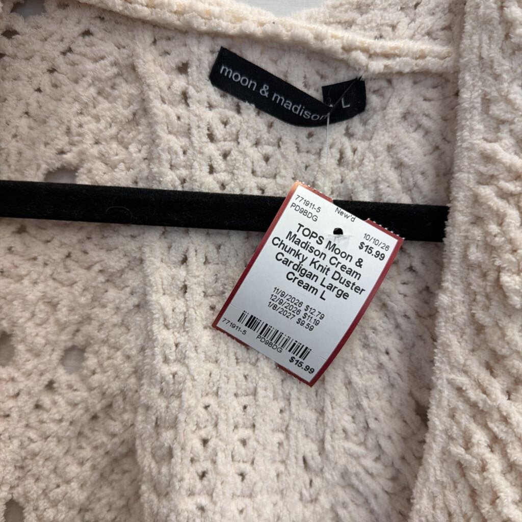 Cream Chunky Knit Duster Cardigan Large