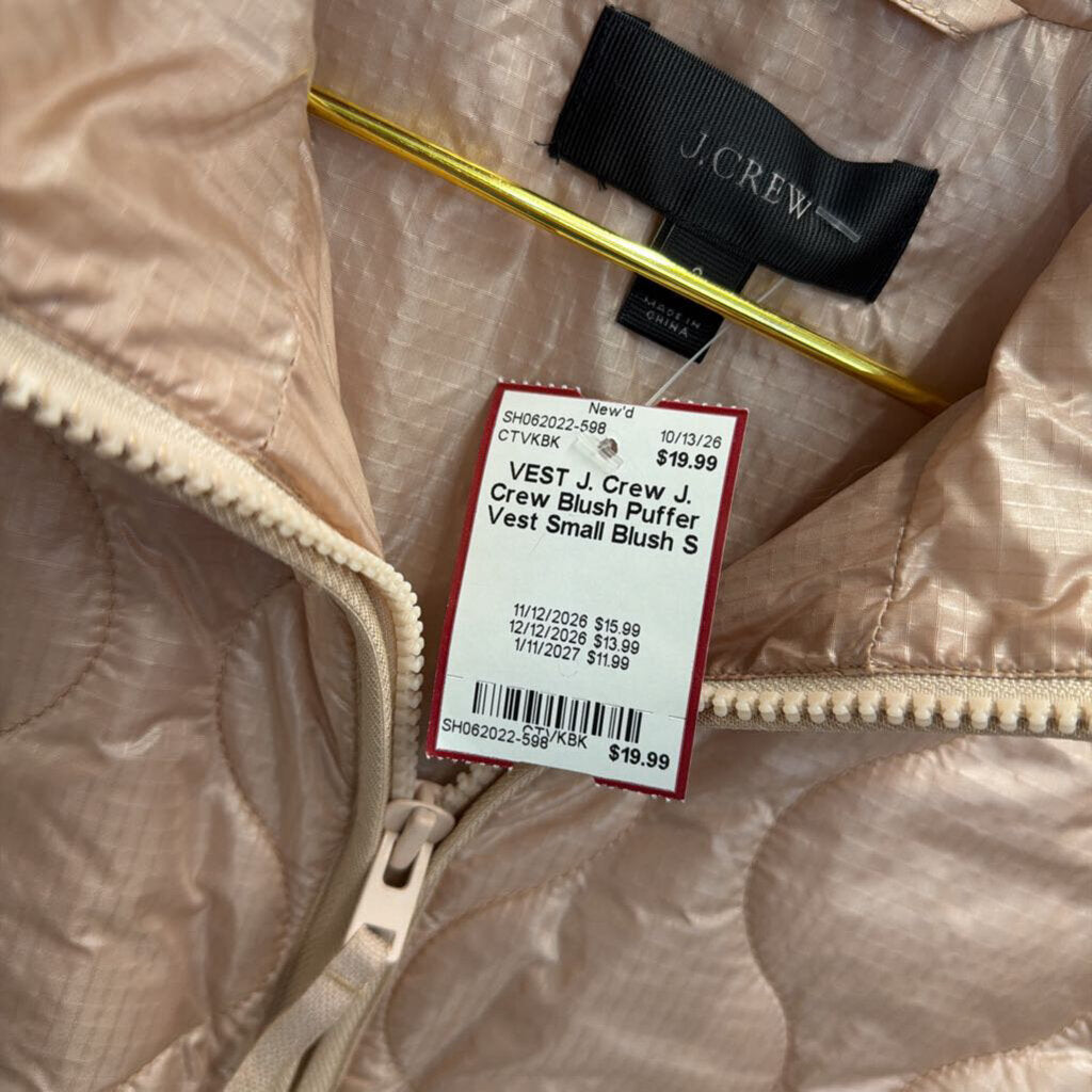 J. Crew Blush Puffer Vest Small