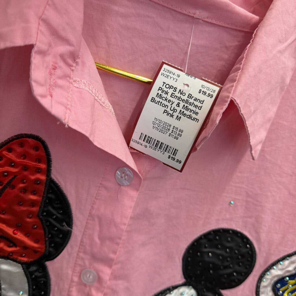 Pink Embellished Mickey & Minnie Button Up Medium