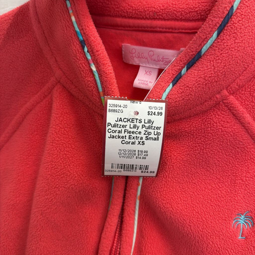 Lilly Pulitzer Coral Fleece Zip Up Jacket Extra Small