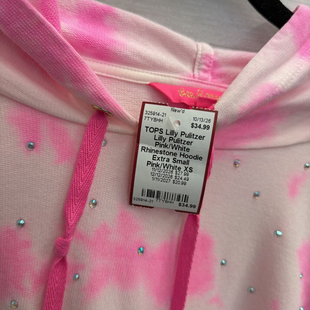 Lilly Pulitzer Pink/White Rhinestone Hoodie Extra Small