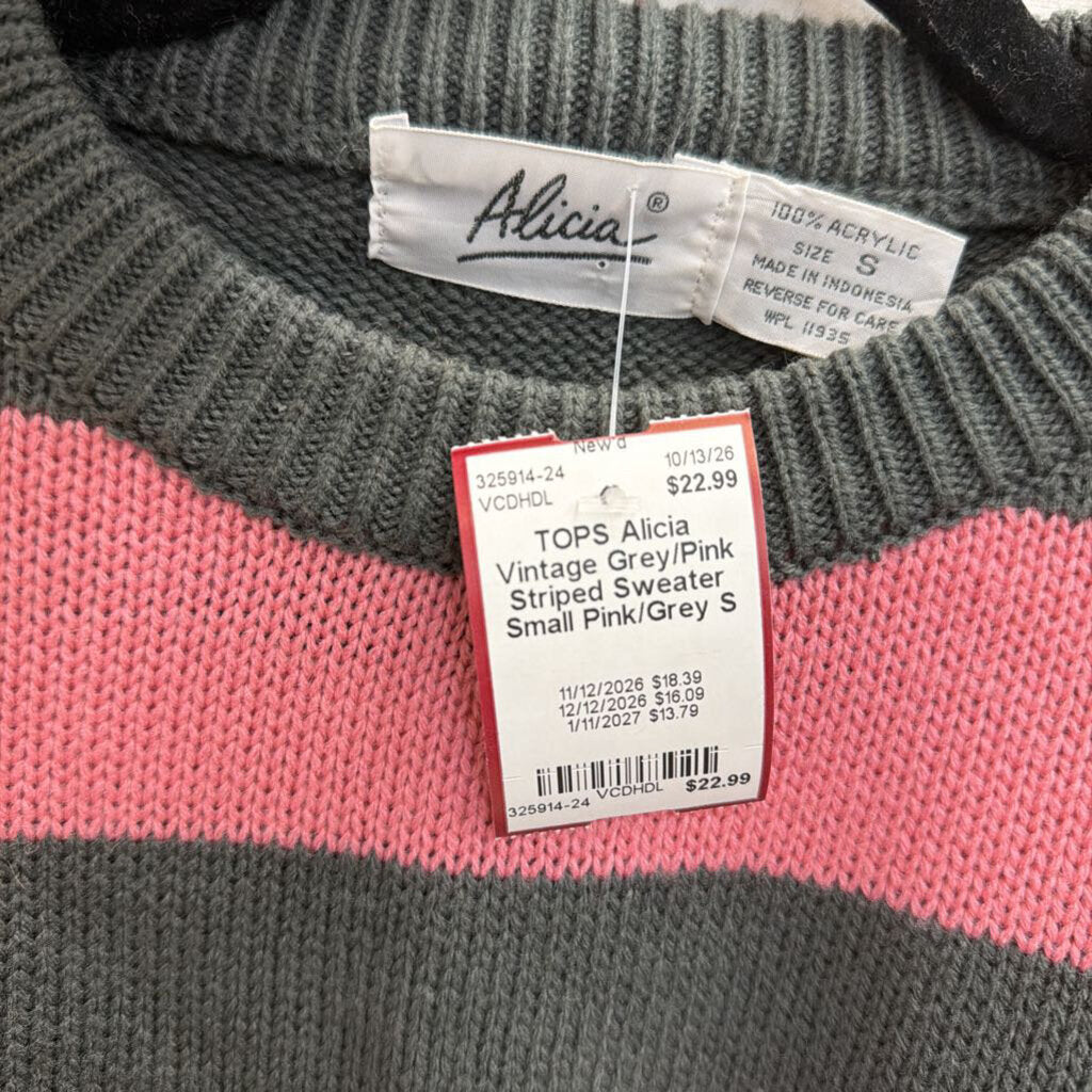 Vintage Grey/Pink Striped Sweater Small