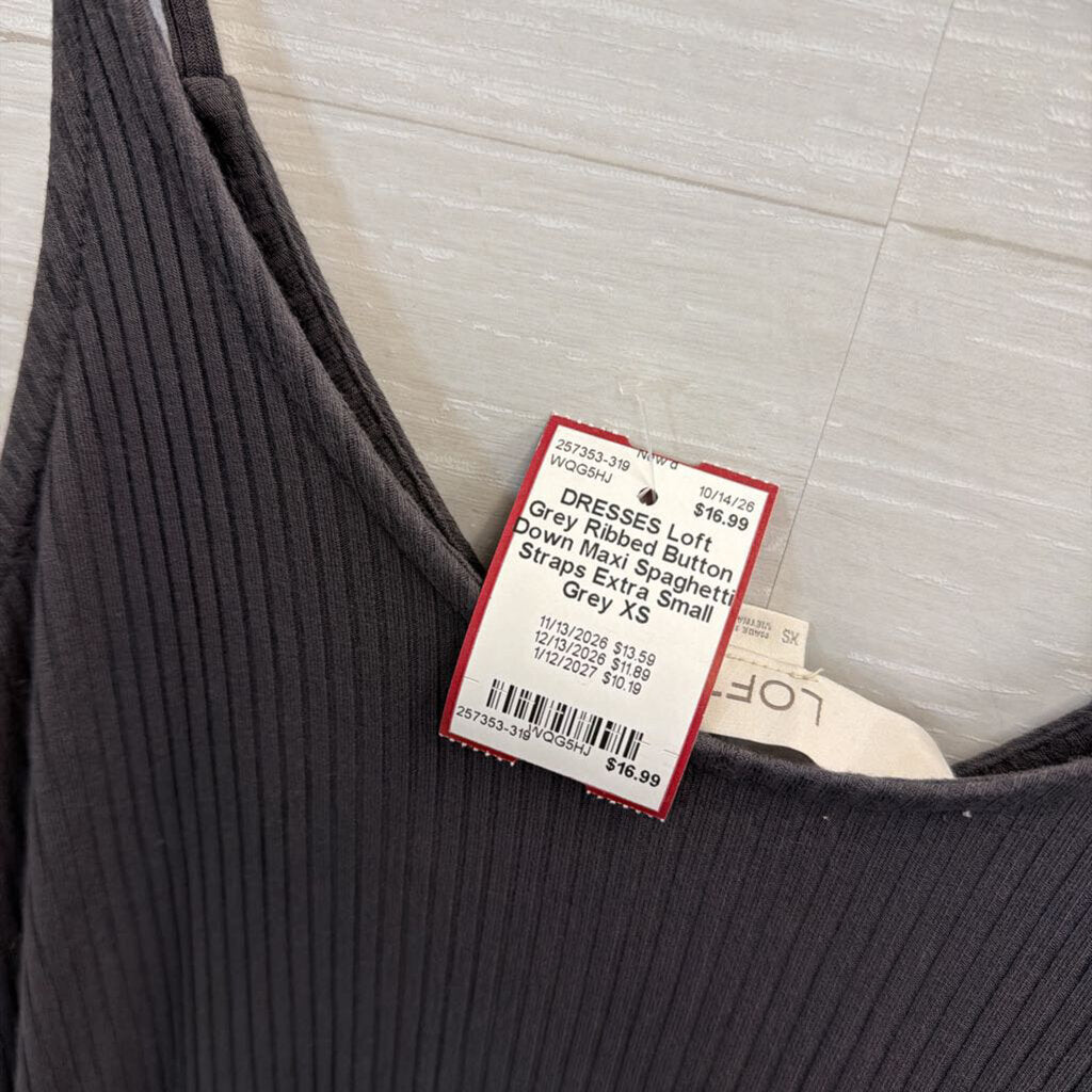 Grey Ribbed Button Down Maxi Spaghetti Straps Extra Small