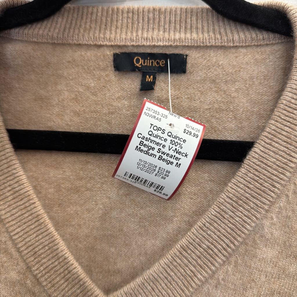 Quince 100% Cashmere V-Neck Beige Sweater Medium