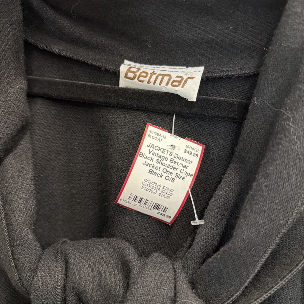 Vintage Betmar Black Shoulder Cape Jacket One Size
